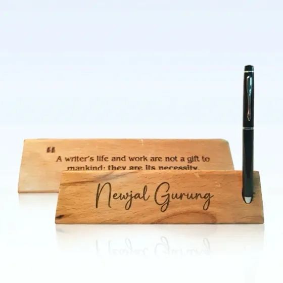 Personalized Wooden Triangle Desk Plaque with Pen