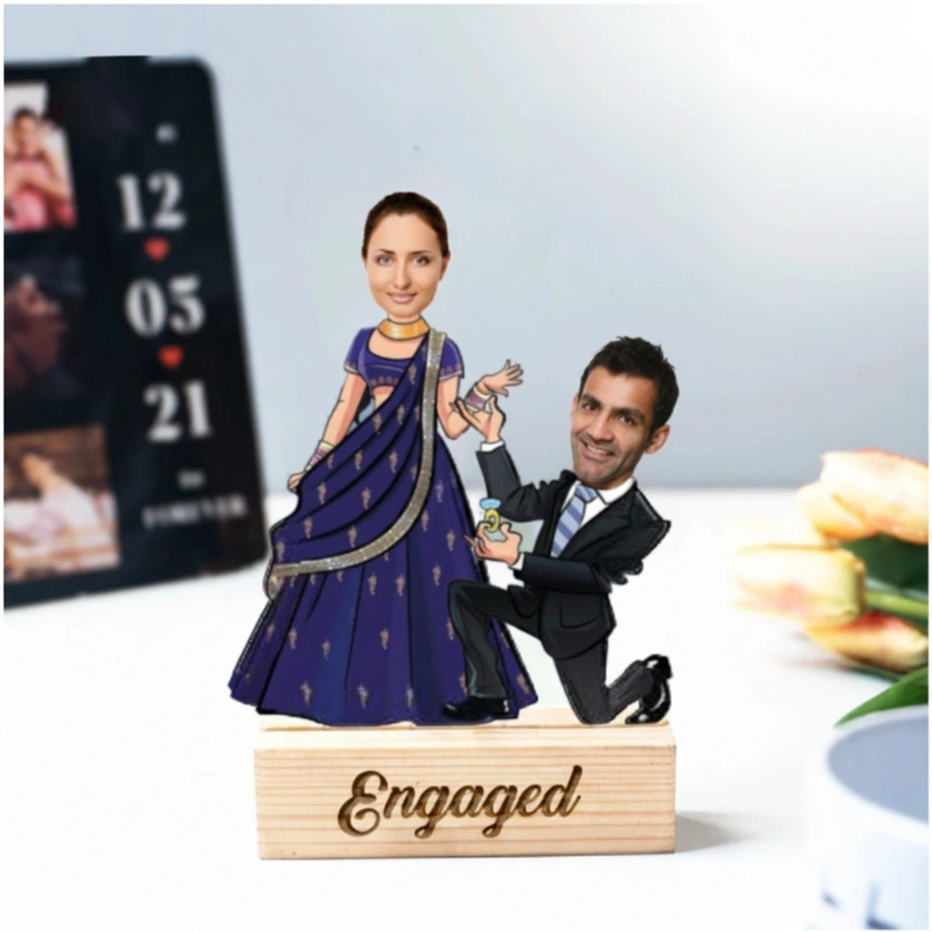 Personalized Engagement Caricature with Free Engraving Memorable Engagement Gift Masta Kala