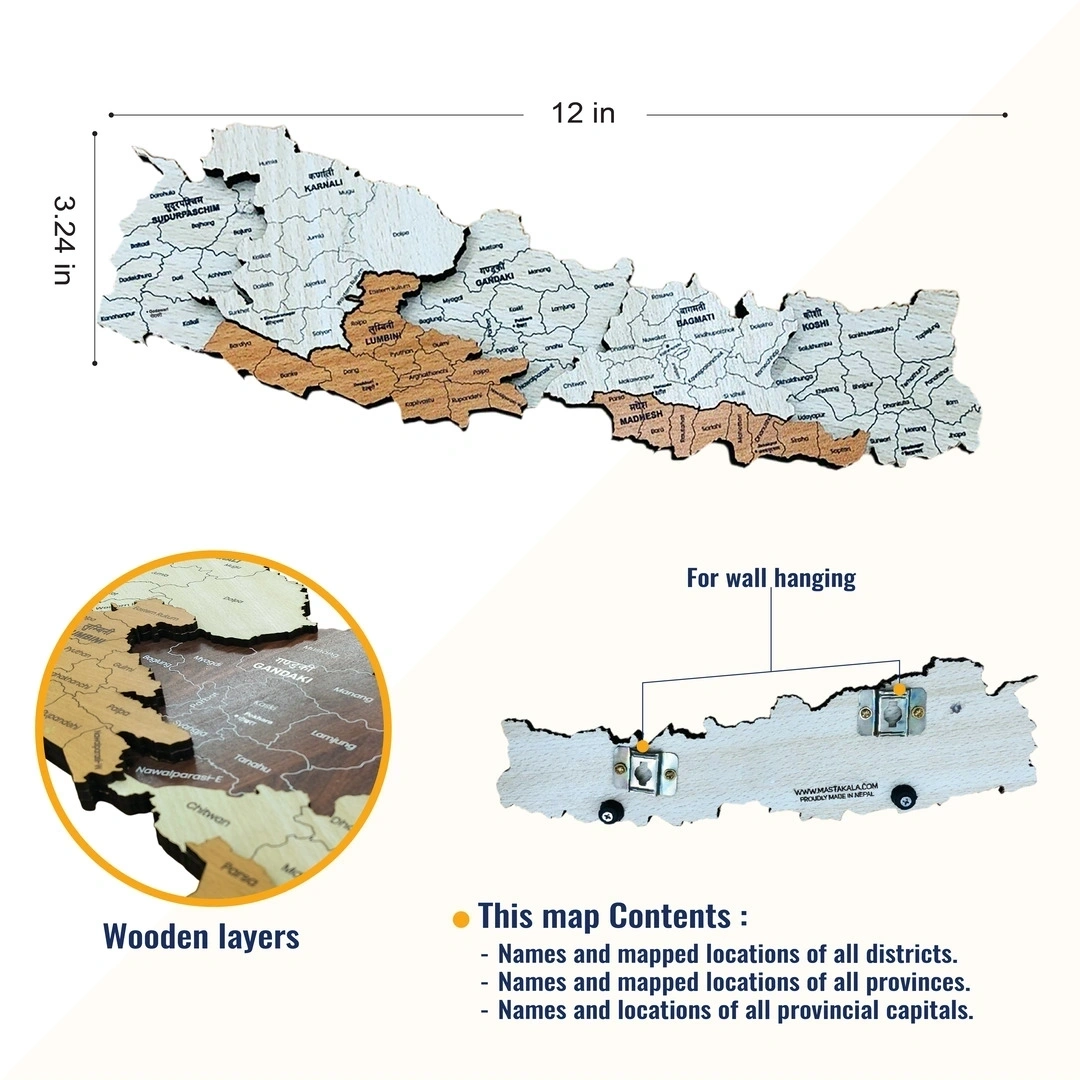 Wooden Map Nepal Map | Artisan Wall Decor