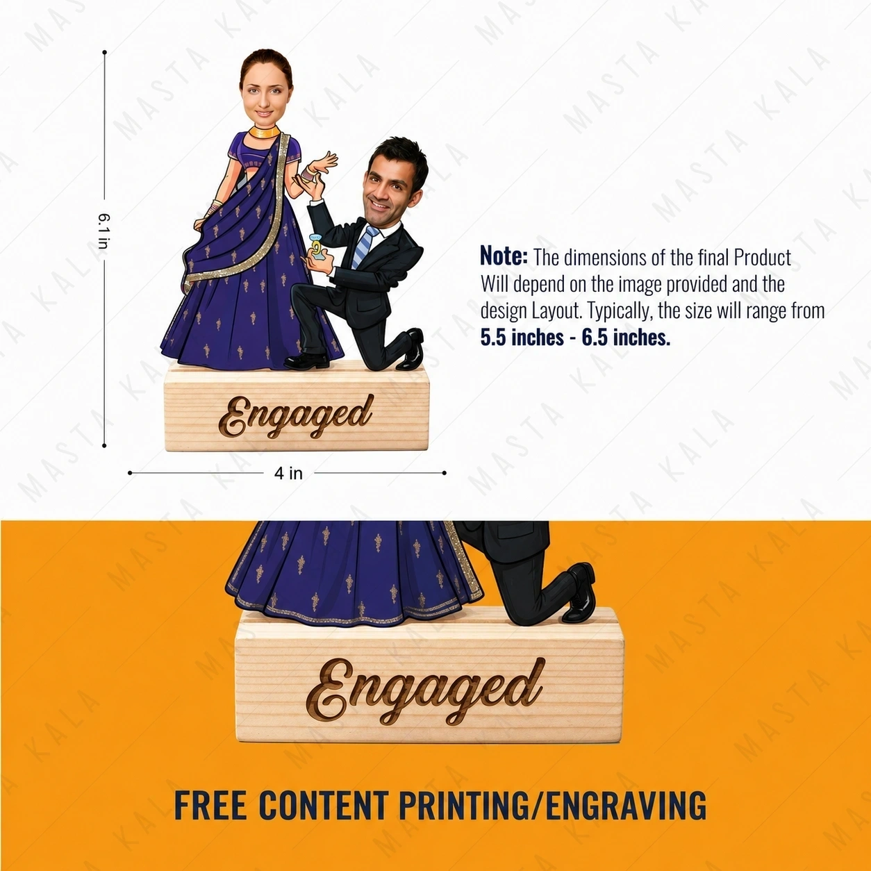 Personalized Engagement Caricature with Free Engraving Memorable Engagement Gift Masta Kala
