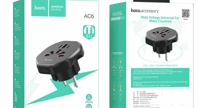HOCO AC6 EU Travel Adapter Converter Socket High Quality Universal Plug