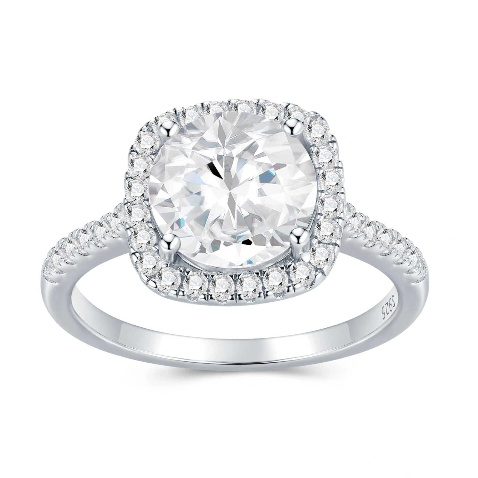 S925 Silver Square Shaped Halo Moissanite Wedding Ring