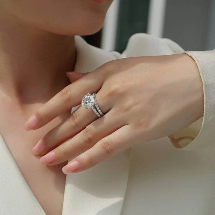 925 Sterling Silver 5CT VVS1 D-Color Moissanite Ring & Wedding Band Set for Women