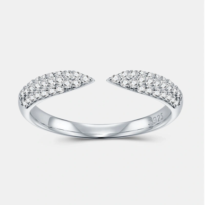 S925 Sterling Silver Adjustable Opening Ring White Moissanite
