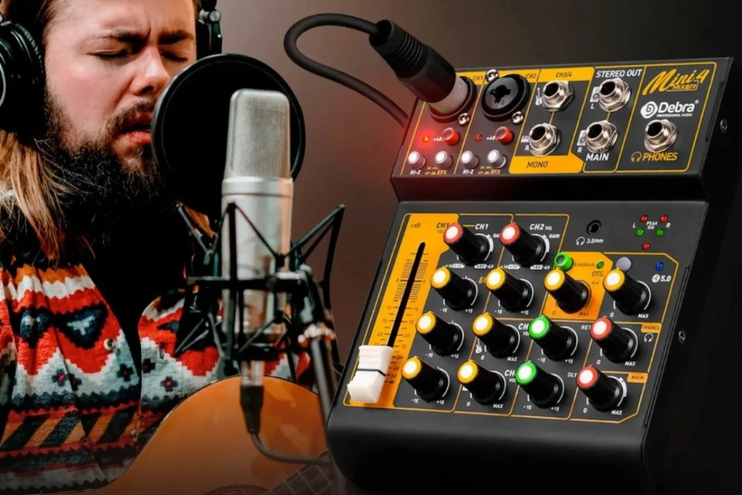 Mini Audio Mixer with BT & OTG Support - Live Broadcast Sound Card, Stereo Recording, 48V Condenser Mic Interface