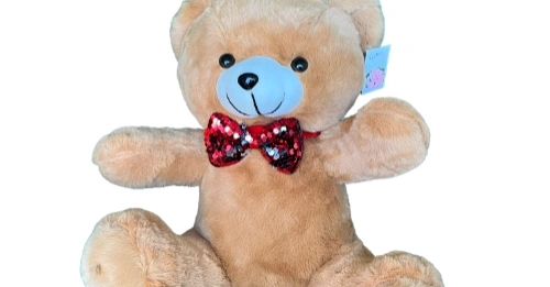 Brown Teddy with Red Sparkling Bow