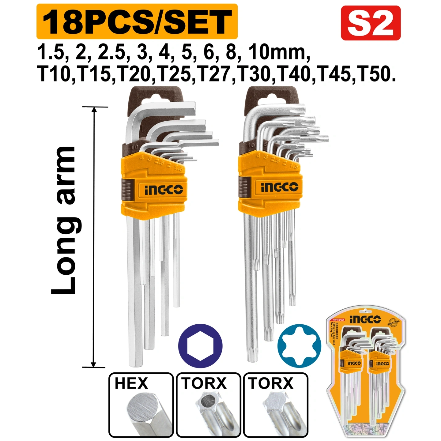 18 Pcs hex key and torx key set HHKSET0182 1