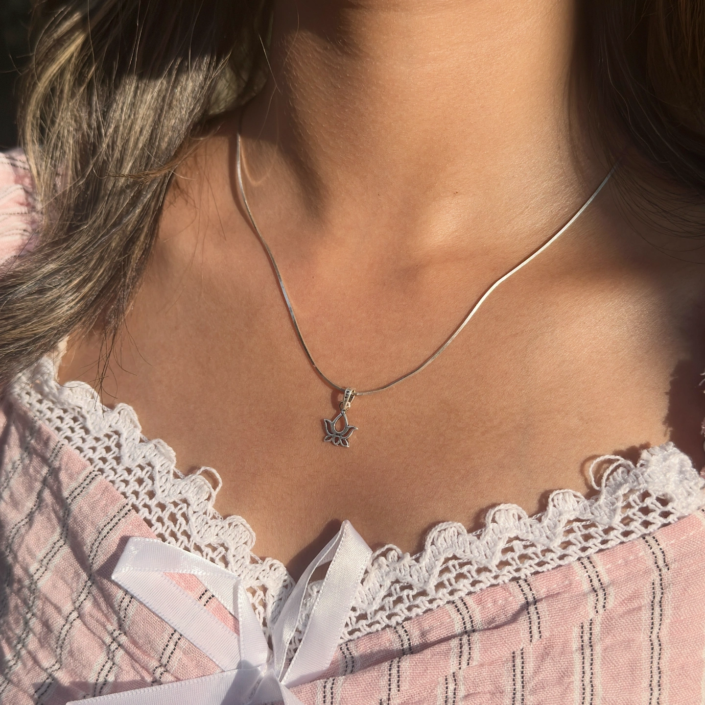 Lotus pendant with snake chain 1