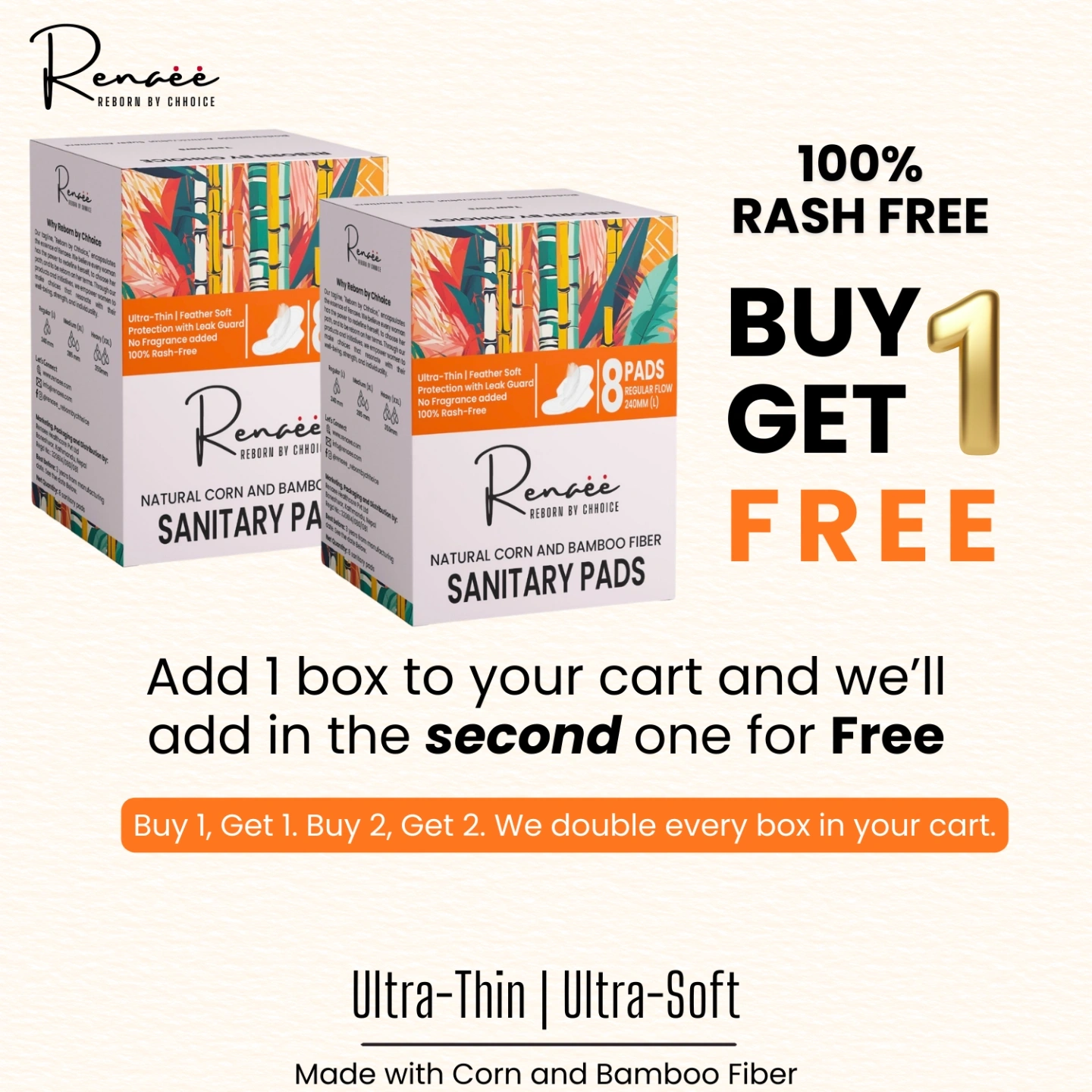 Renaee Value Pack Regular flow sanitary pads | 240mm | L | 8 pads 1