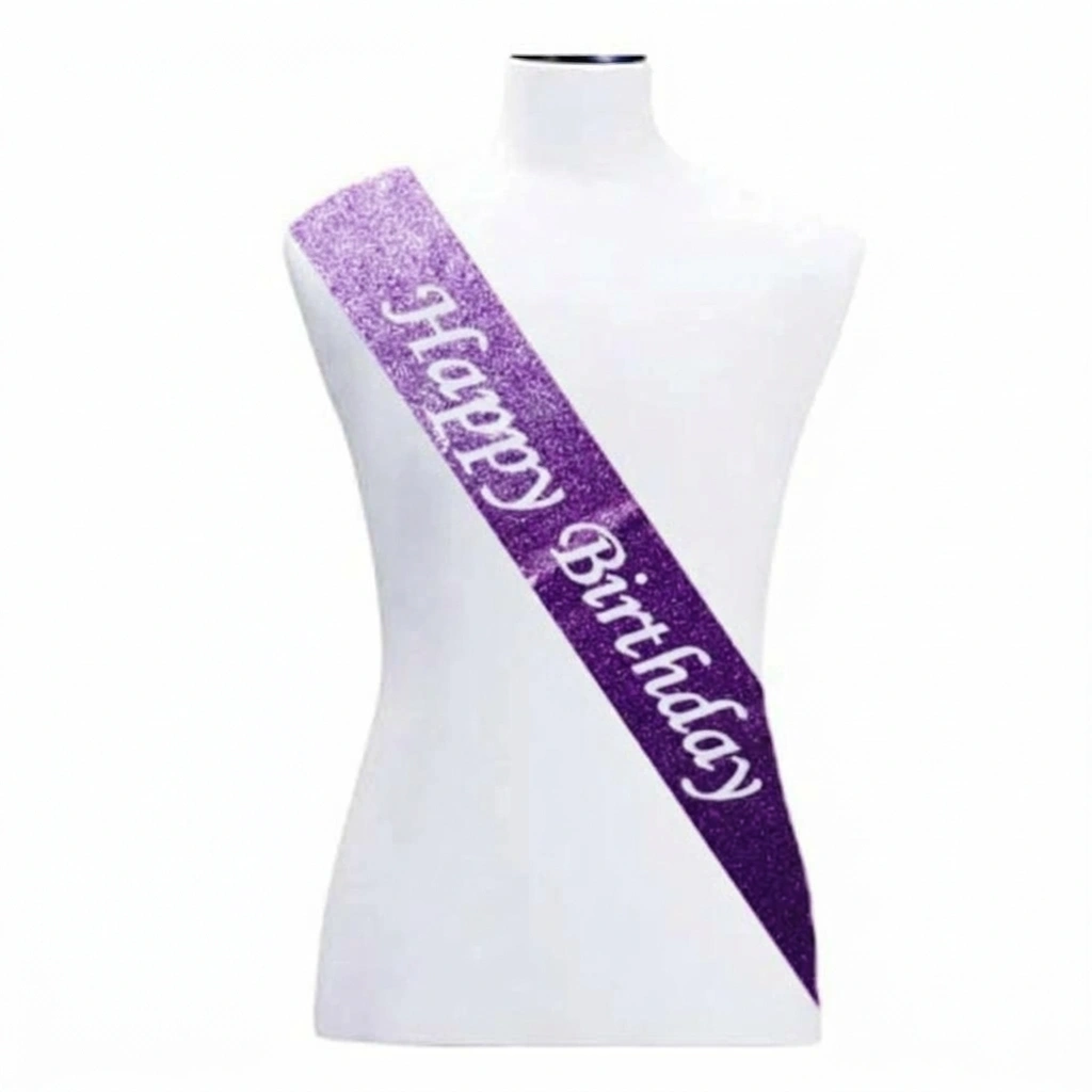 Glitter Purple "Happy Birthday" Party Sash 1