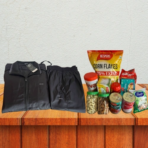 Luxury Men's Tracksuit, Gourmet Sweets & Dry Fruit Gift Hamper 1