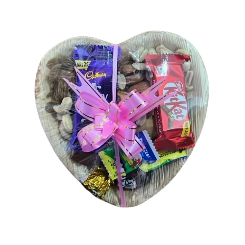 Luxury Bhai Tika Fine Chocolates & Gourmet Nut Selection Heart-Shaped Gift Platter 1