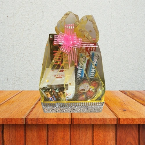 Luxury Assorted Chocolates Net-Wrapped Decorative Rectangular Tray Hamper 1