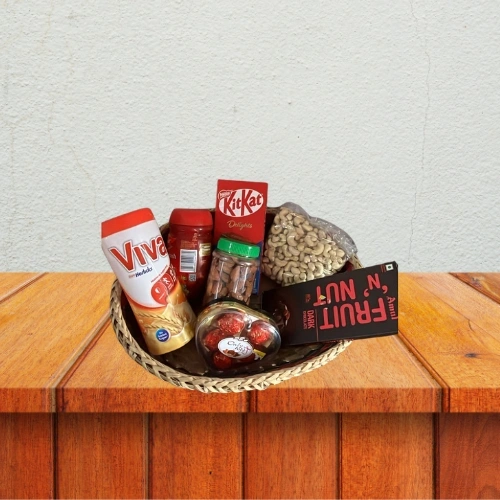 Luxury Assorted Chocolates, Dry Fruits & Gourmet Goodies Woven Basket Hamper 1