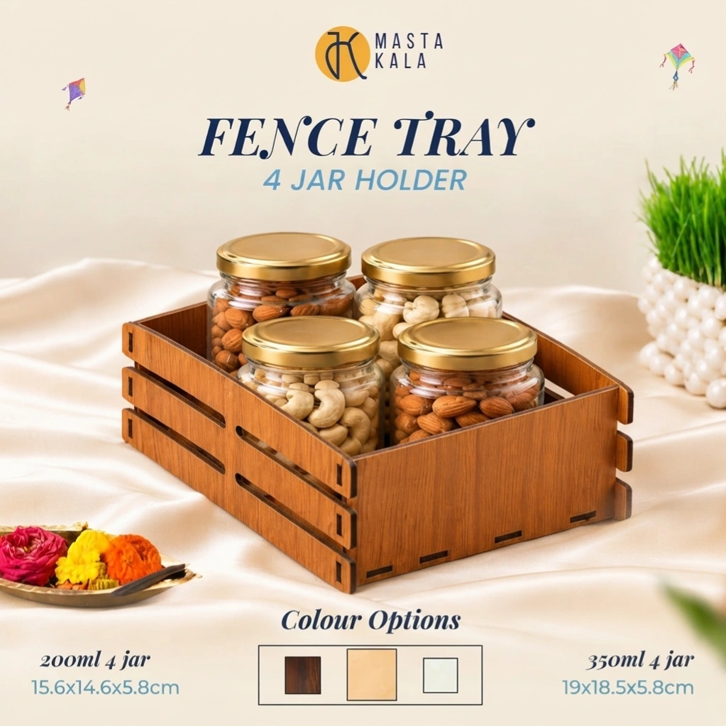 Fence Tray Square with Four Jars Holder 1