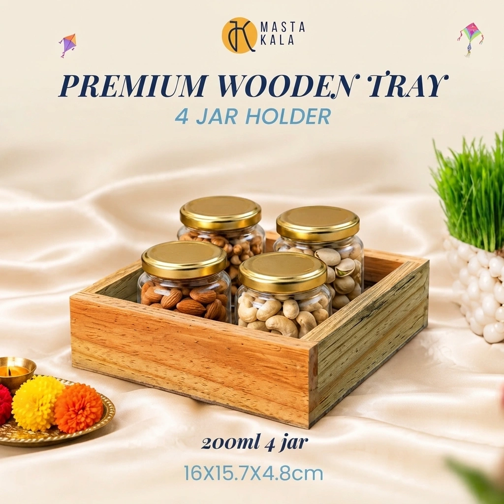 Premium Wooden Tray Four Jars 1