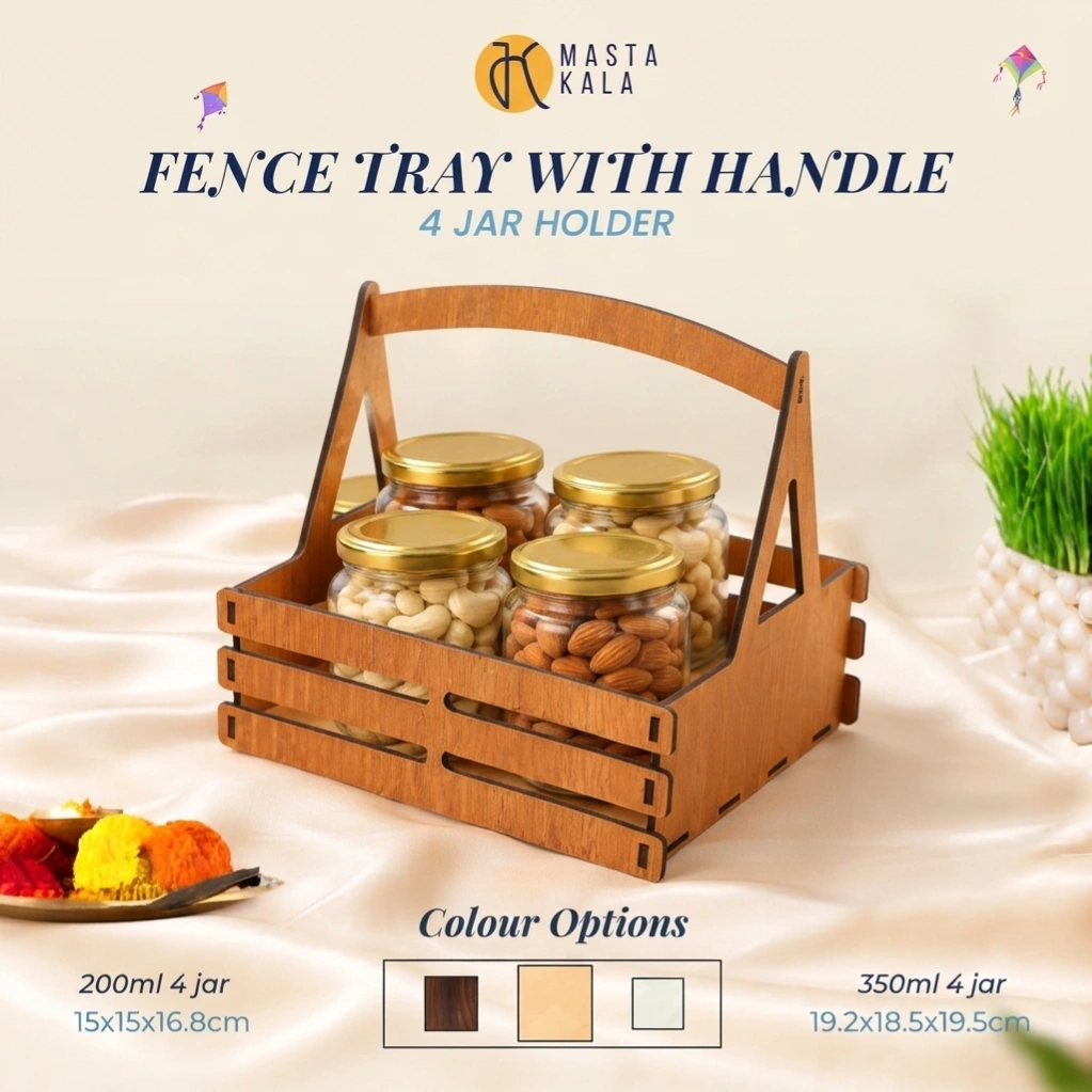 Fence Tray With Handle 4 Jars 1