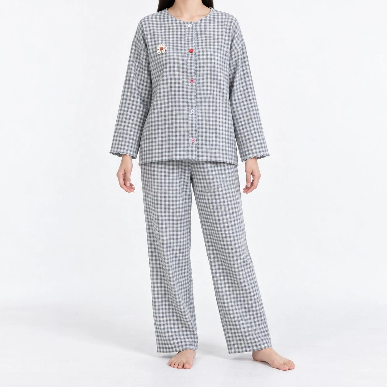 Checkered Button-Front Pajama Set 1