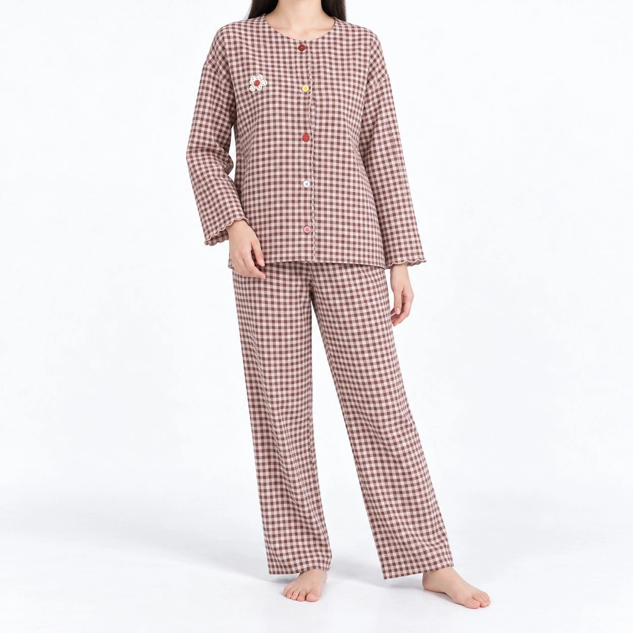 Checkered Button-Front Pajama Set 3