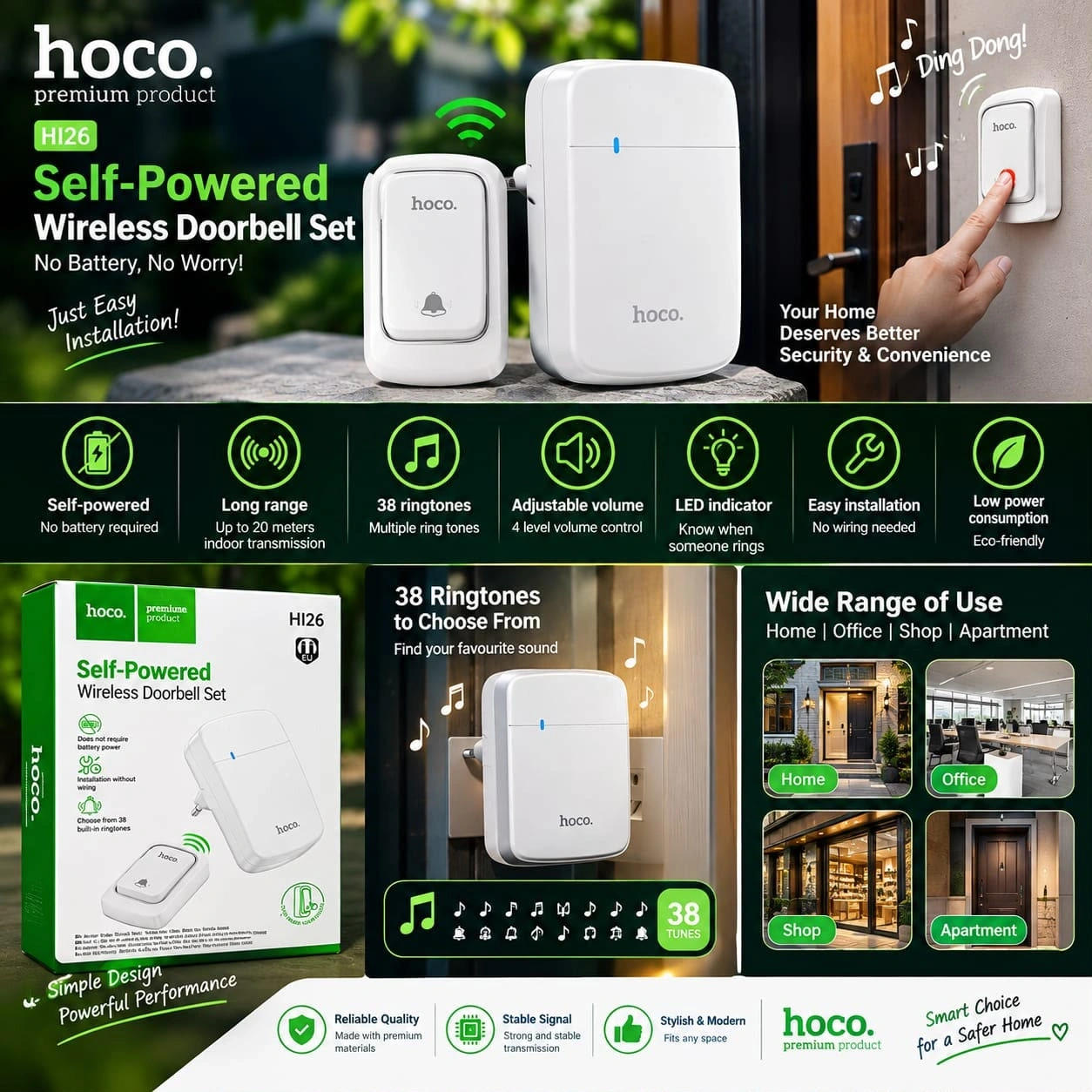π HOCO HI26 β Self-Powered Wireless Doorbell 1