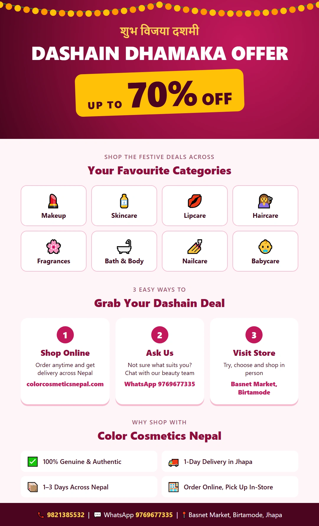 Color Cosmetics Nepal Dashain Dhamaka Offer: up to 70% off on makeup, skincare, haircare and fragrances