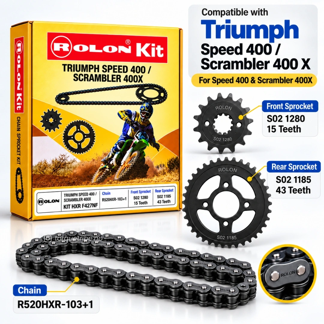 Noise Free Chain Sprocket Kit for Triumph Speed 400 / Scrambler 400 X | Rolon HXR 427NF 3