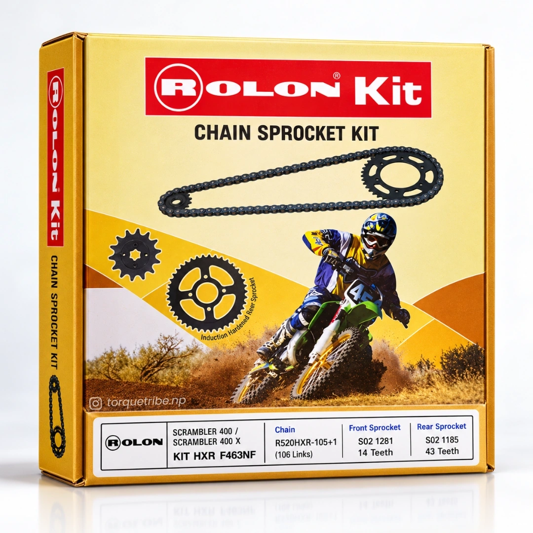 Noise-Free Chain Sprocket Kit for Triumph Scrambler 400 X / 400 XC | Rolon HXR F463NF 1