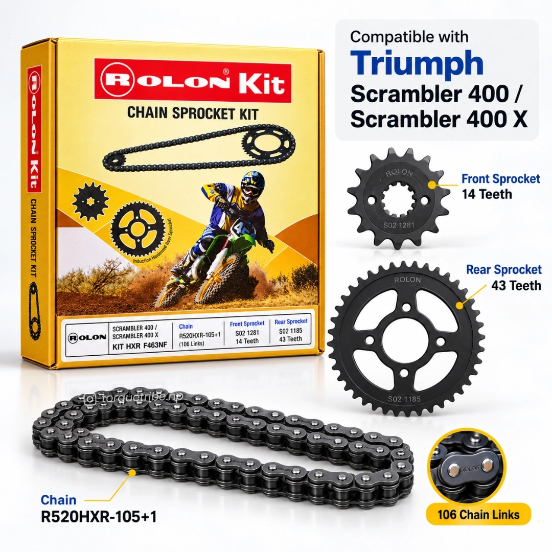 Noise-Free Chain Sprocket Kit for Triumph Scrambler 400 X / 400 XC | Rolon HXR F463NF 3