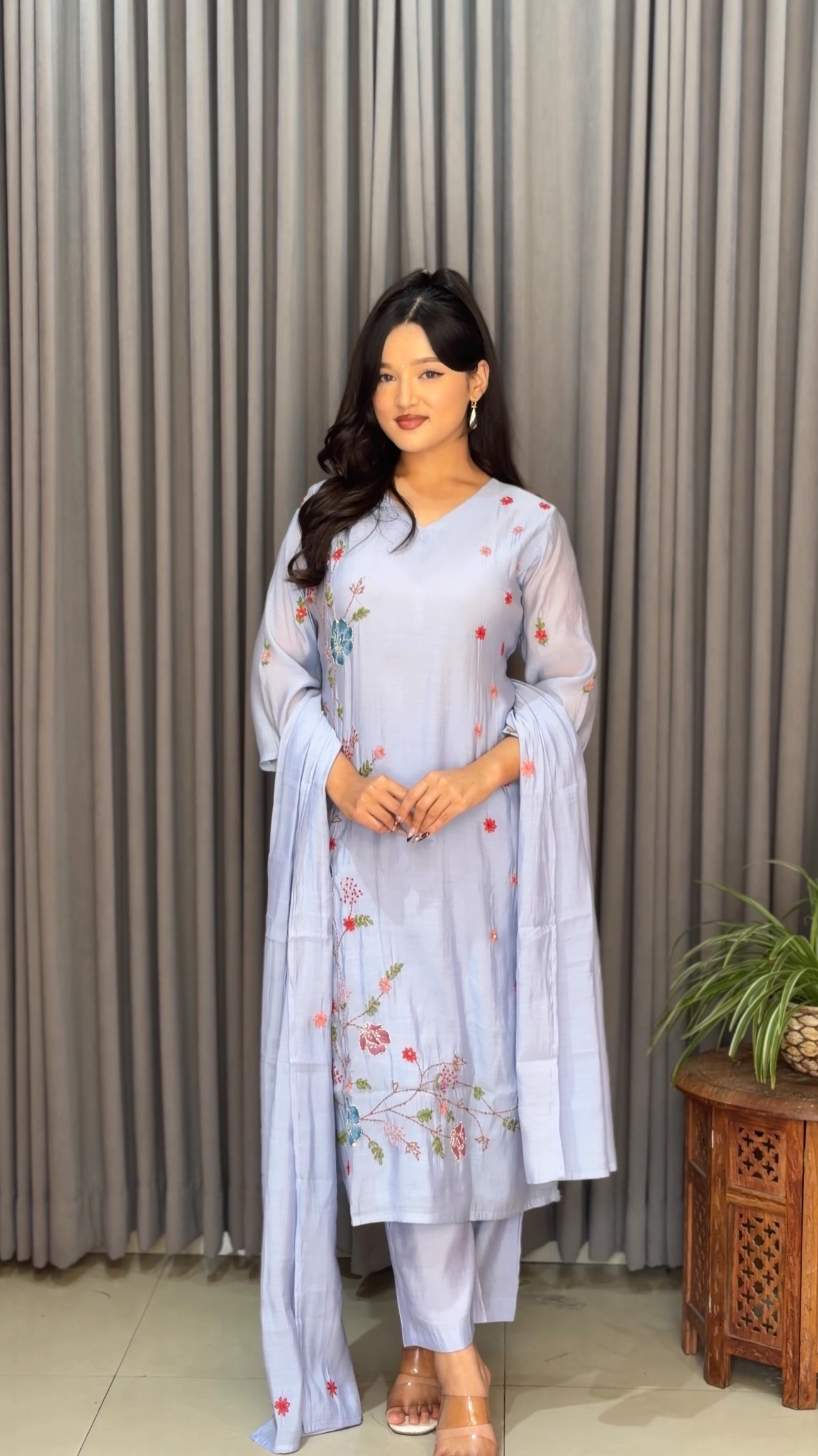 Brush Print Embroidered Premium Silk Kurthi Set - Series 122 1