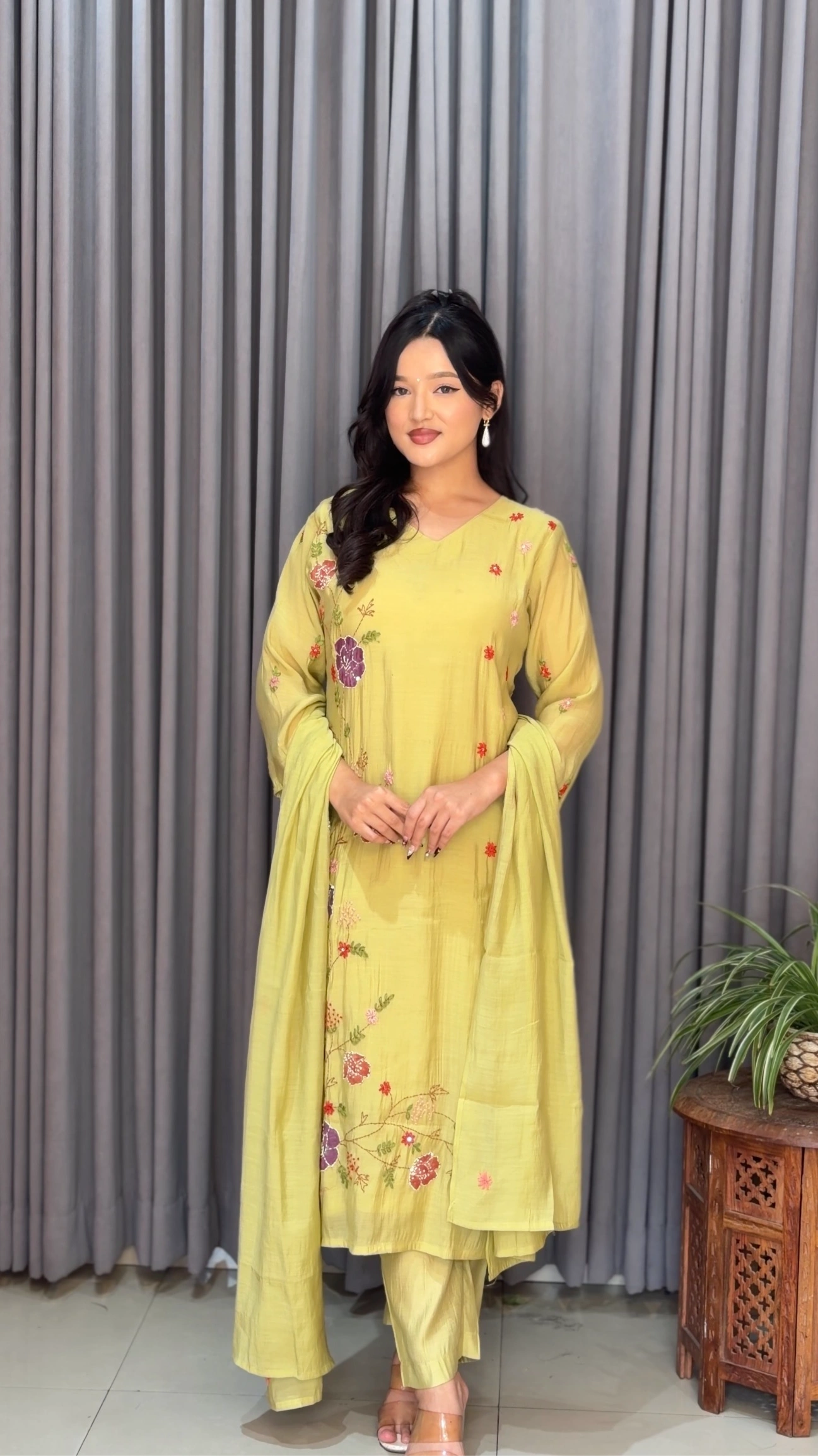 Brush Print Embroidered Premium Silk Kurthi Set - Series 122 1