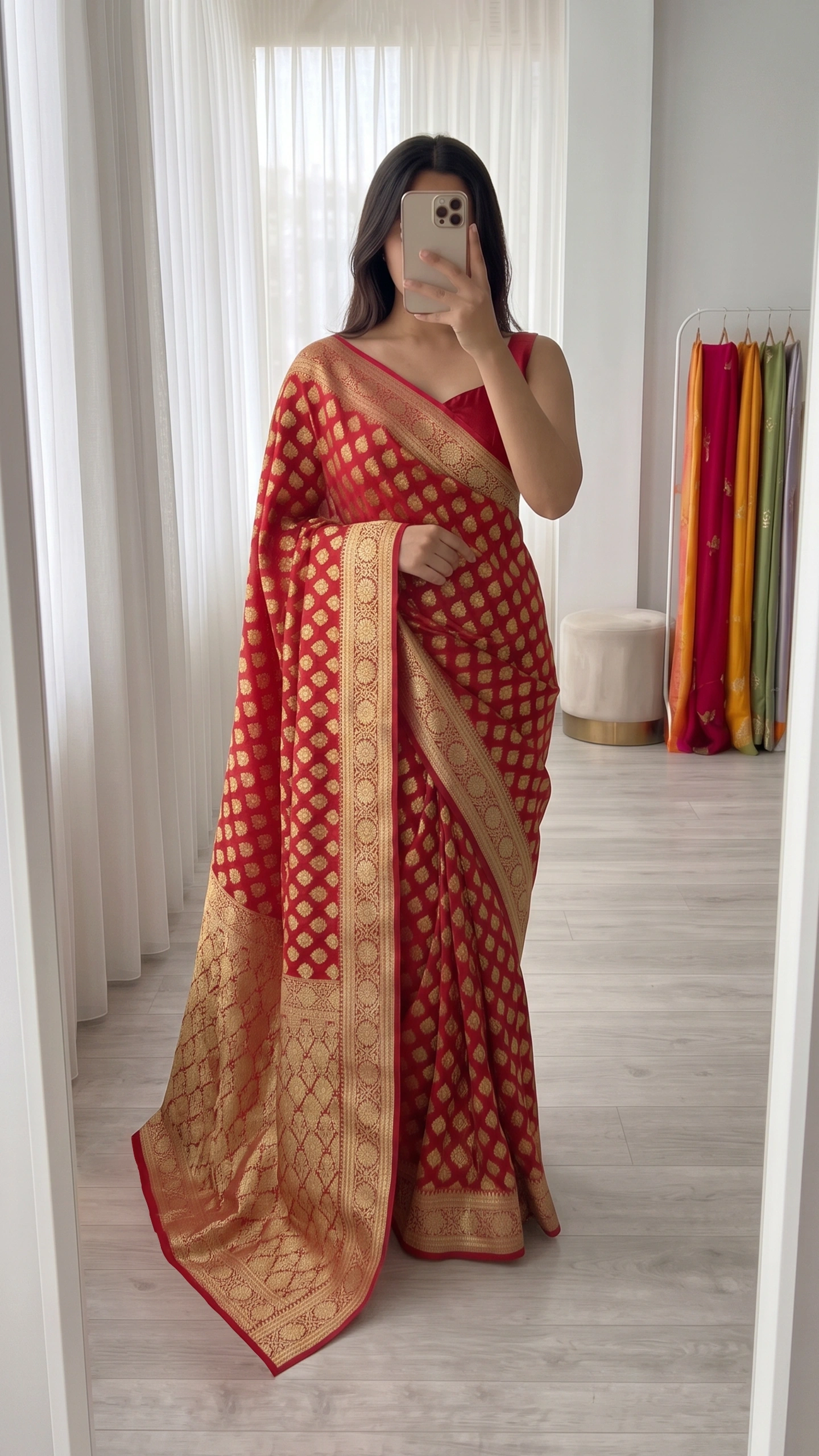 Crimson Zari Butti Banarasi Art Silk Saree 1