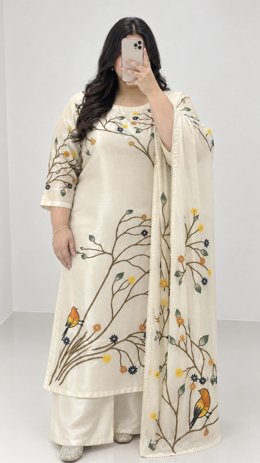 PLUS SIZE COLLECTION (Butter Yellow Floral Kurthi Set) 1