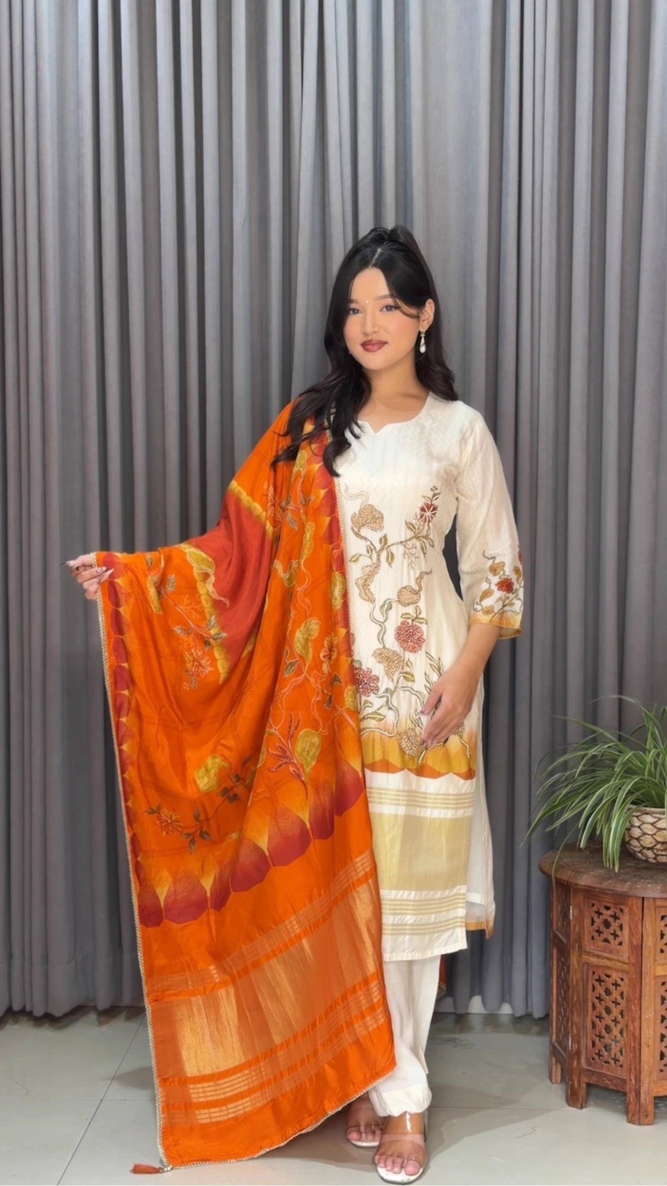 Floral Embroidered Silk Kurtha Set - Series 118 1