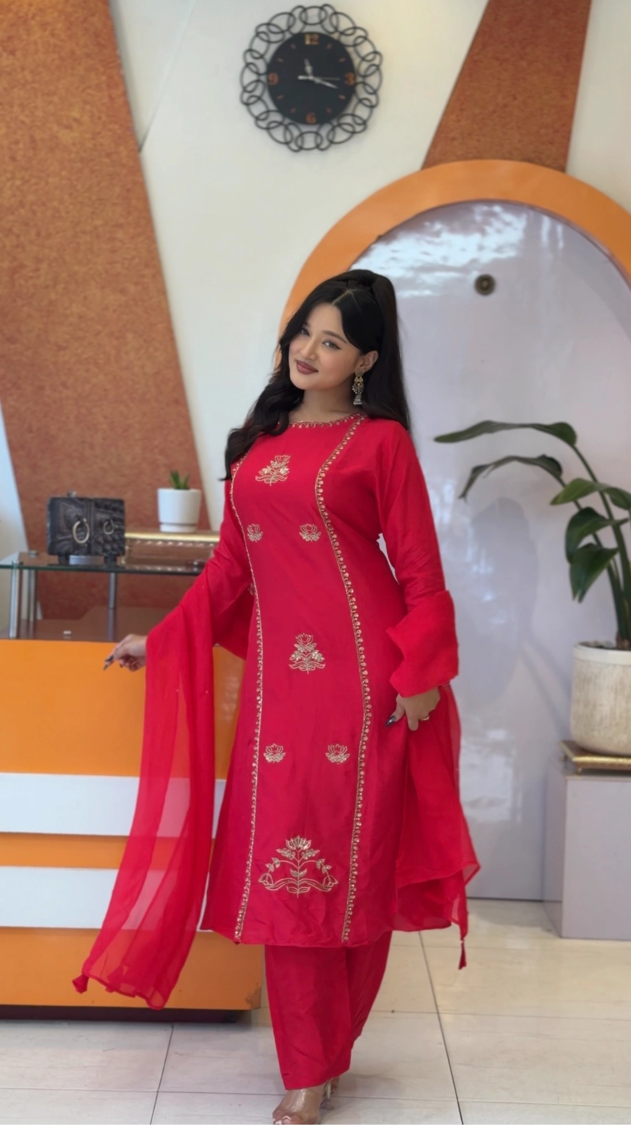 Gold Sequin Embroidered Silk Kurthi Set - Series M102 1