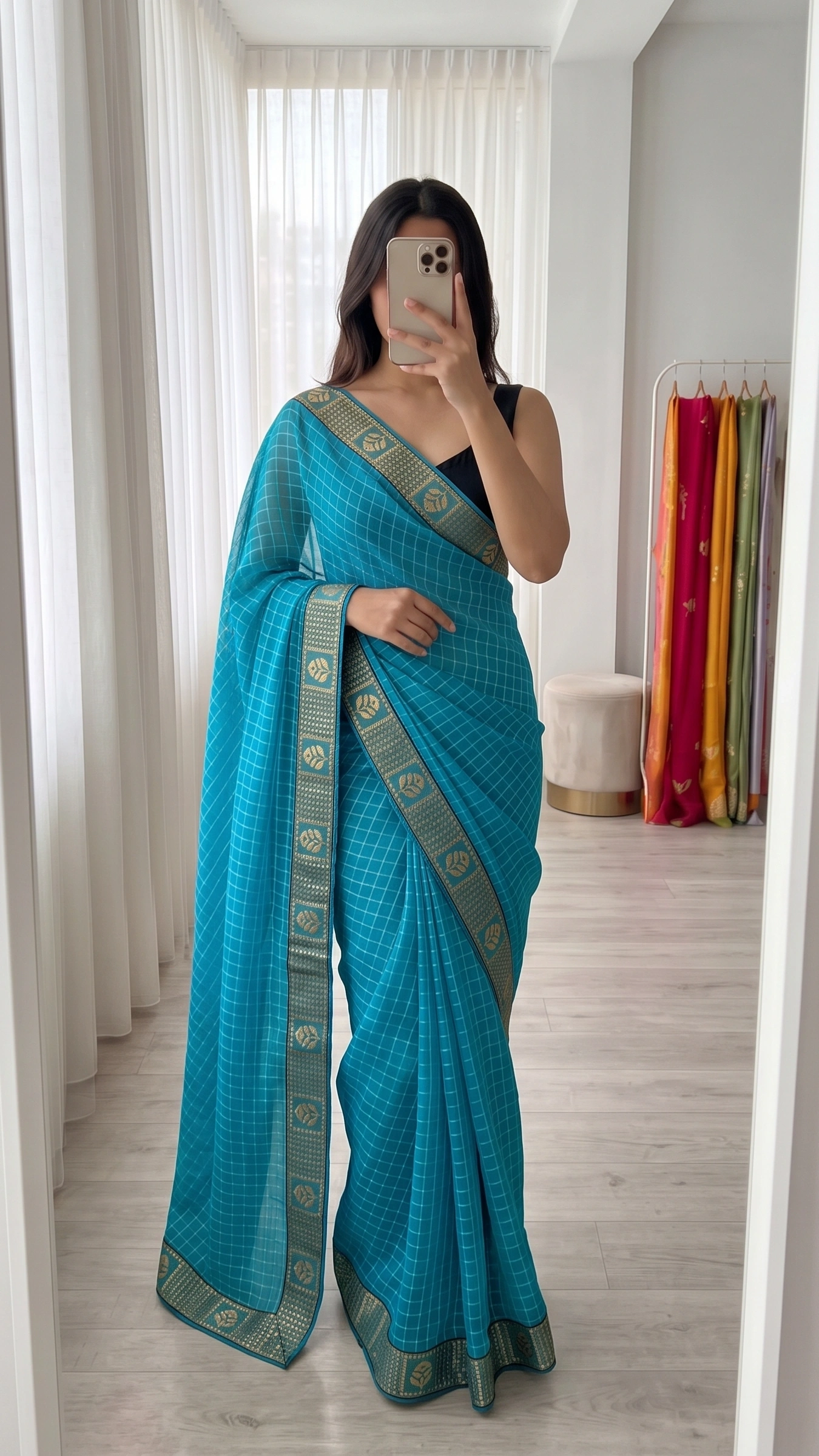 Turquoise-Blue Tissue Saree 1