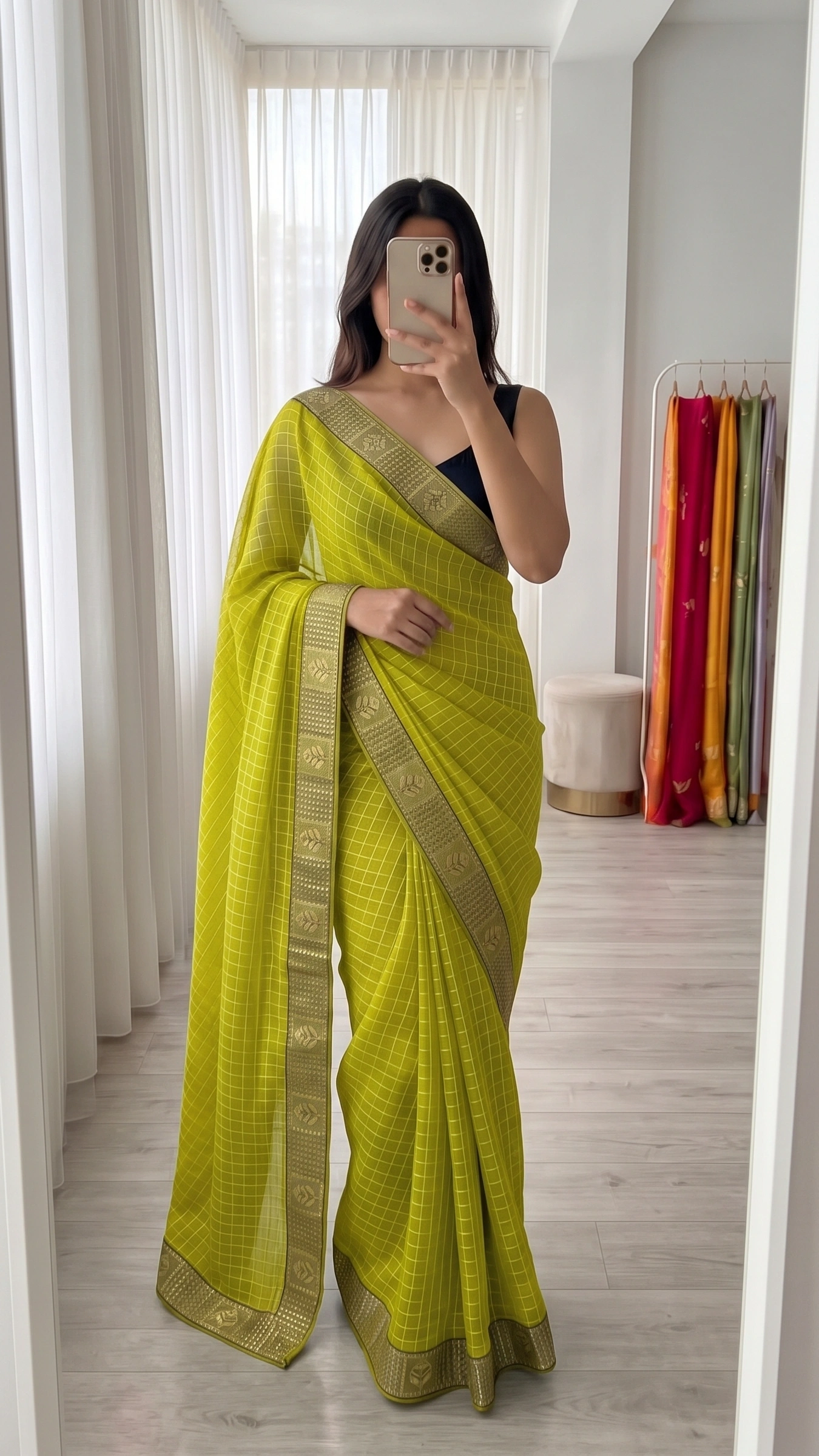 Lime-Green Tissue Saree 1