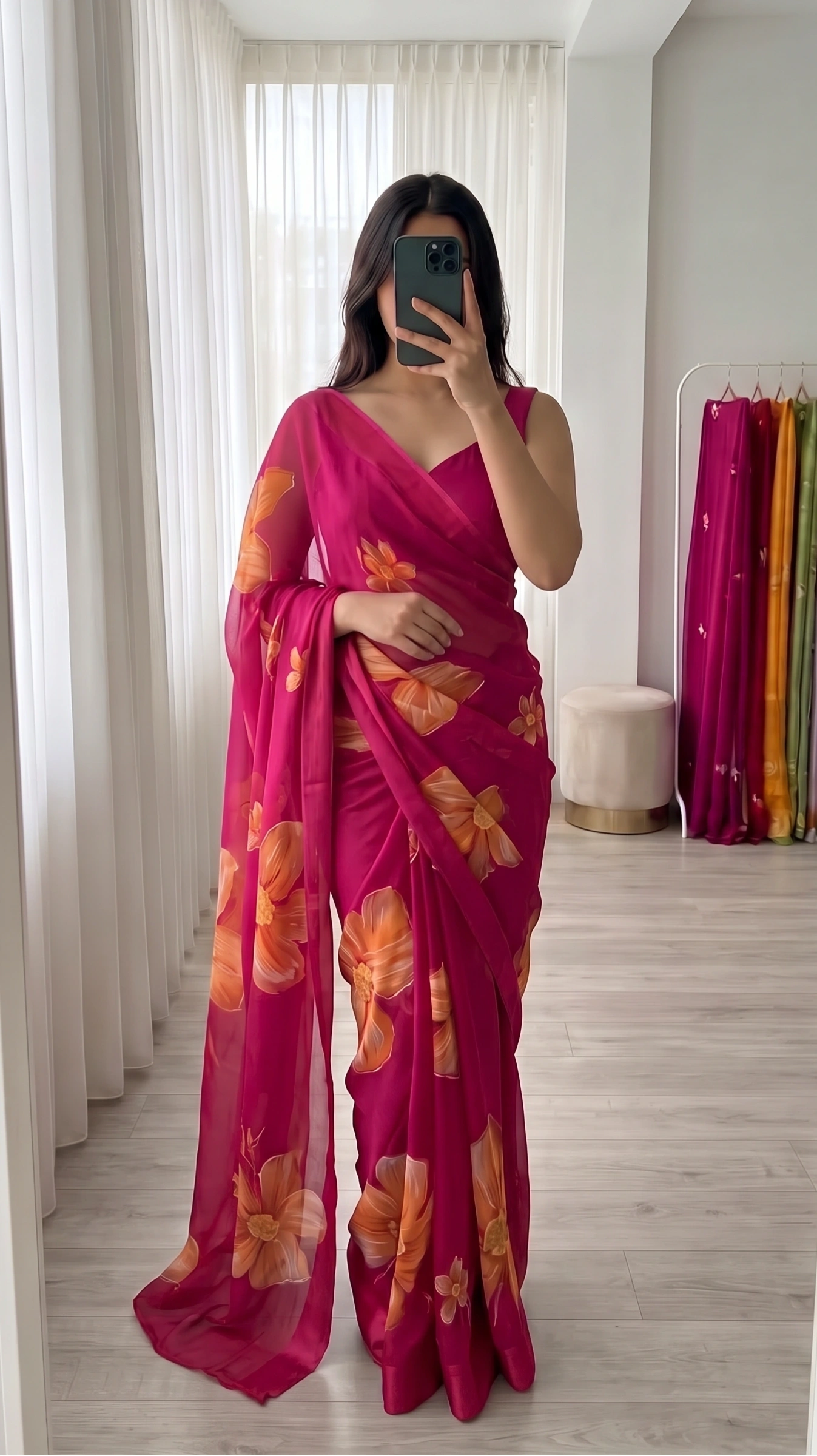 Rani Pink Chiffon Saree 1