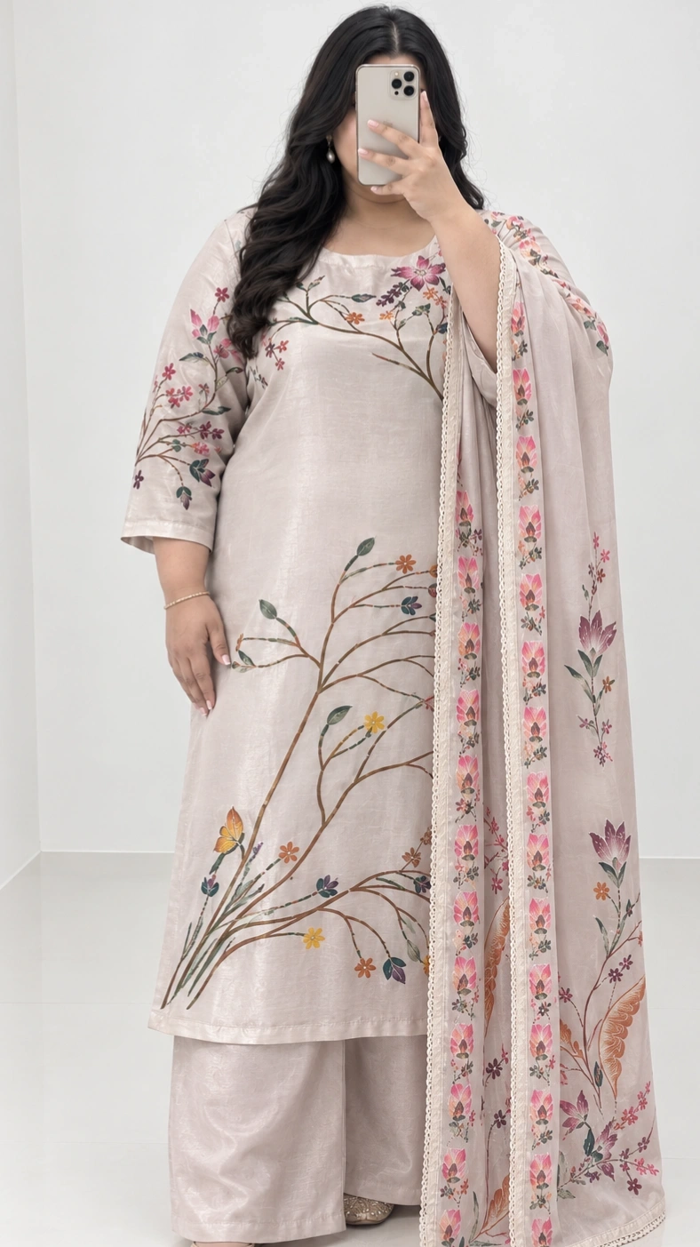 PLUS SIZE COLLECTION (CREAM EMBROIDED KURTHI SET) 1