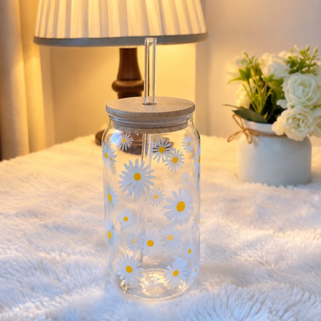Printed Glass Can Cup 500ml 2