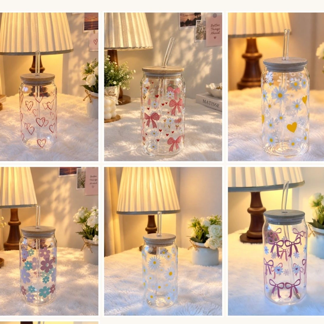 Printed Glass Can Cup 500ml 1