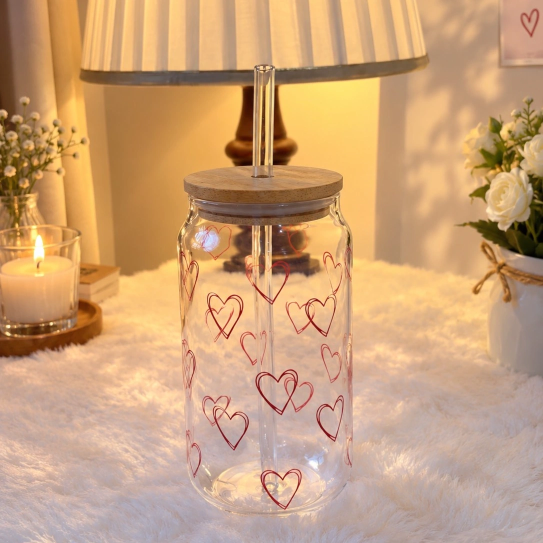 Printed Glass Can Cup 500ml 6