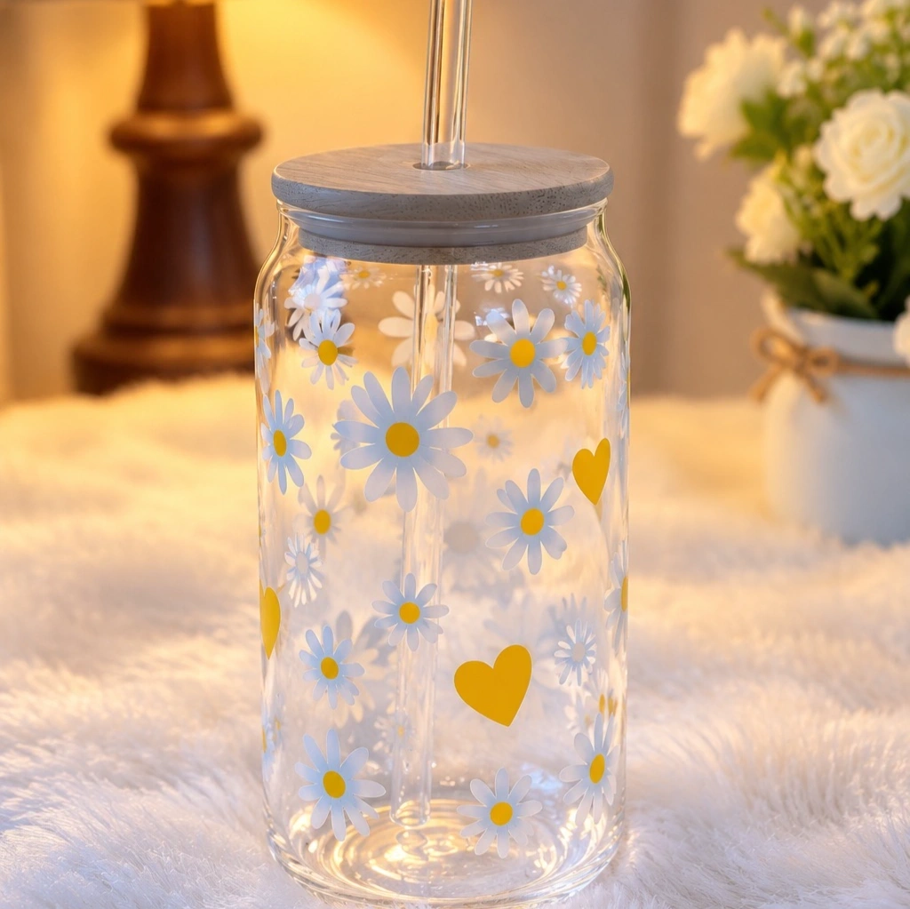 Printed Glass Can Cup 500ml 8