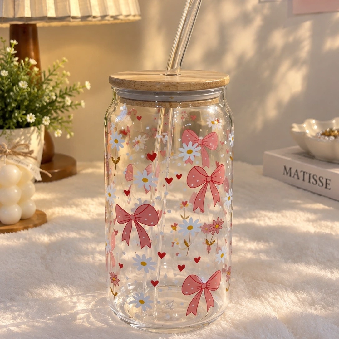 Printed Glass Can Cup 500ml 5