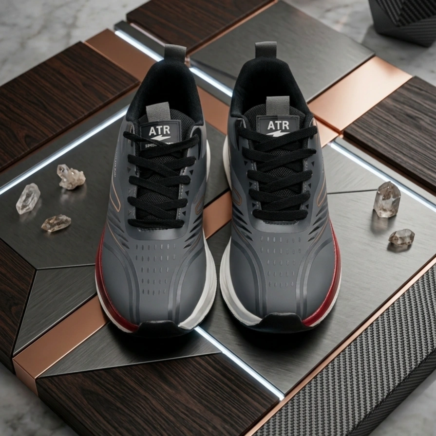 ART Premuim Quality 100 Gm Light weight Comfortable Walking Sports Fashion Running Shoes For Men (ATR 2030 Grey Red) 2