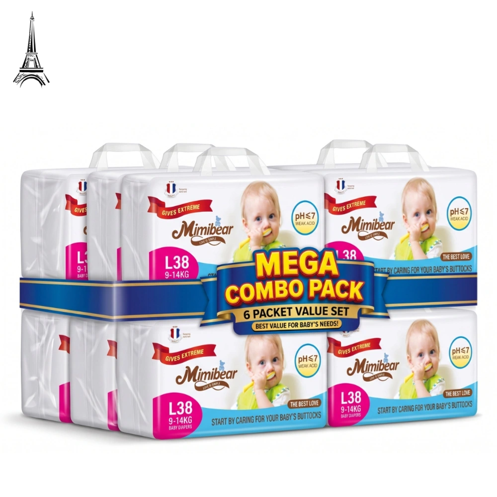 MIMIBEAR Premium Diaper Pant Style Large Size 228 Pieces Sack Pack With Disposable Tape and Wetness Indicator (Consist of Six Individual Pack of 38 Pieces Each Pack) 1