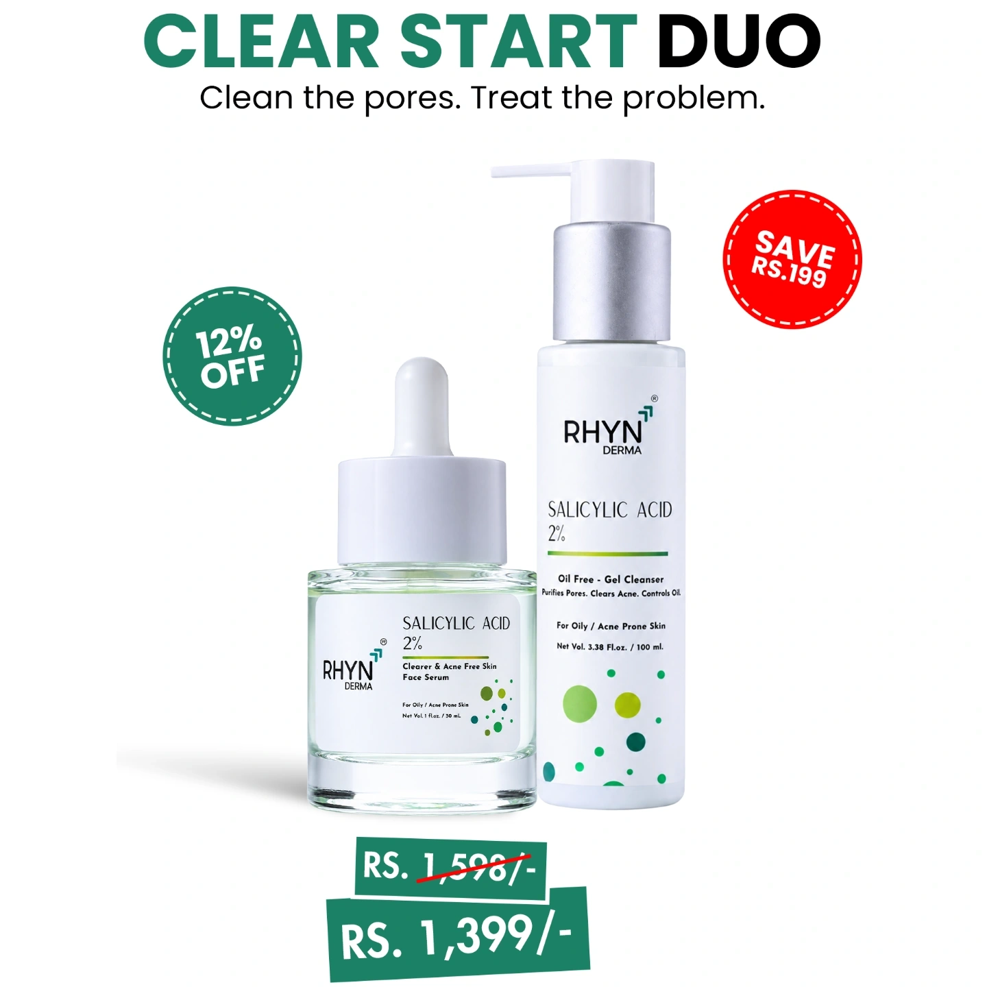 RHYN Clear Start Duo | Salicylic Cleanser + Serum for Oily & Acne-Prone Skin 1