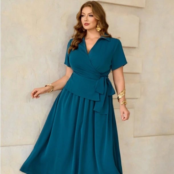 Women's Spring/Summer French Romantic Sicily Style Elegant Casual Commute Vacation Afternoon Tea Party Solid Color Criss-Cross Tie V-Neck Shirt Collar Back Waist Elastic Cinched Waist Flared Hem 2 In 1 Sleeveless Long Dress 1
