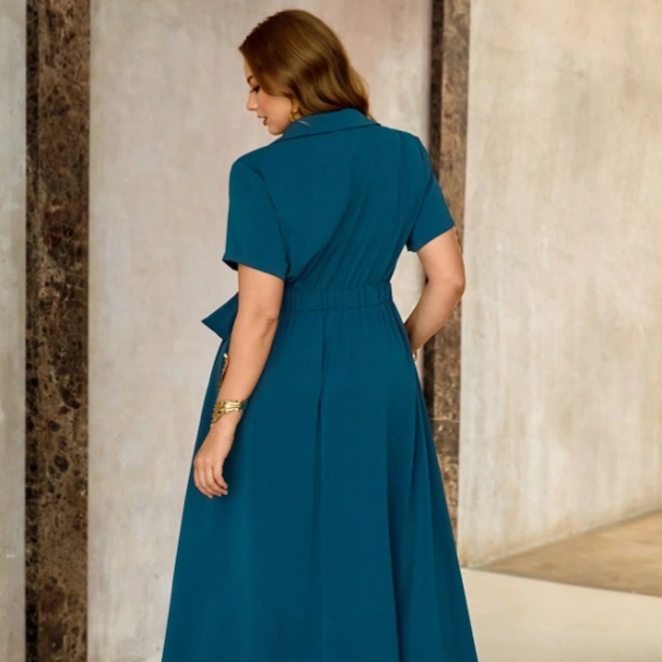 Women's Spring/Summer French Romantic Sicily Style Elegant Casual Commute Vacation Afternoon Tea Party Solid Color Criss-Cross Tie V-Neck Shirt Collar Back Waist Elastic Cinched Waist Flared Hem 2 In 1 Sleeveless Long Dress 2