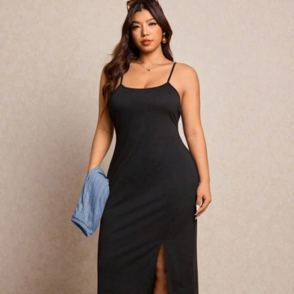 Plus Size Women Solid Color Round Neck Top And Slit Design Skirt Casual Daily 2-Piece Set Formal Vacation Light Blue Black Summer 3