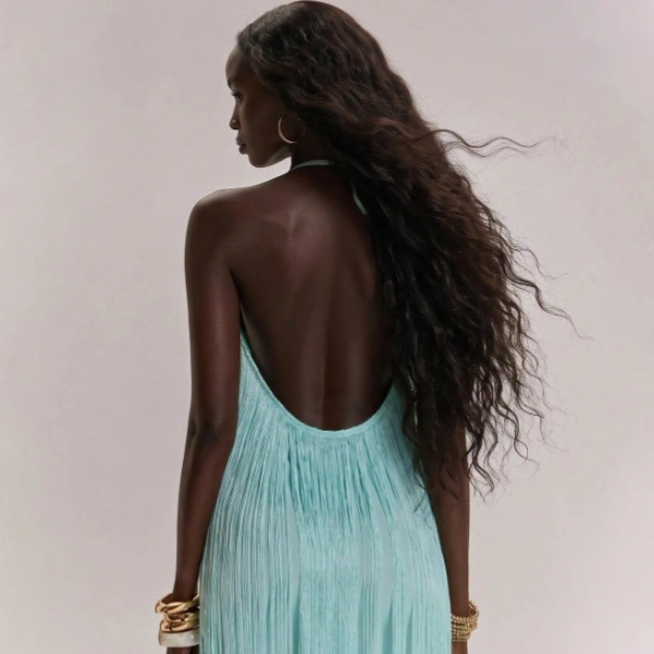 Casual Vacation Spaghetti Strap Backless V-Neck Tassel Bodycon Dress 2